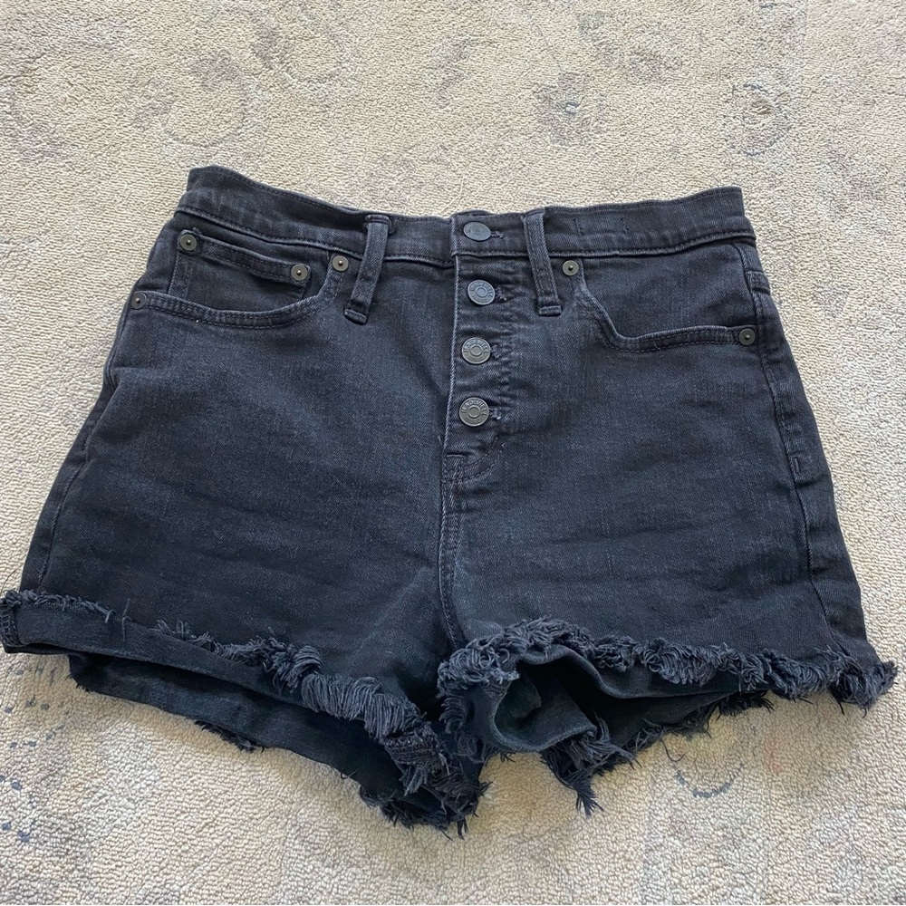 Madewell High Rise Denim Shorts 26 Black Jean Cutoff Cotton Exposed Button Fly